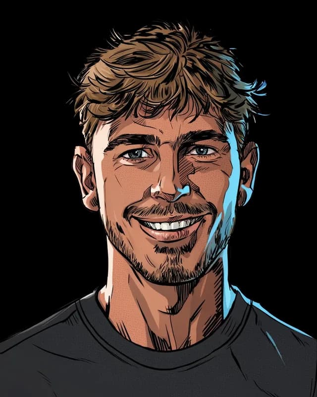 Cartoon portrait of Kaya Yilmaz