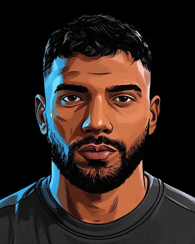 Cartoon portrait of Qasim Shah